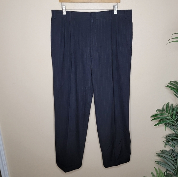Brooks Brothers | Black Pinstriped Cuffed Dress Pants Slacks 100% Worsted Wool - Picture 1 of 6